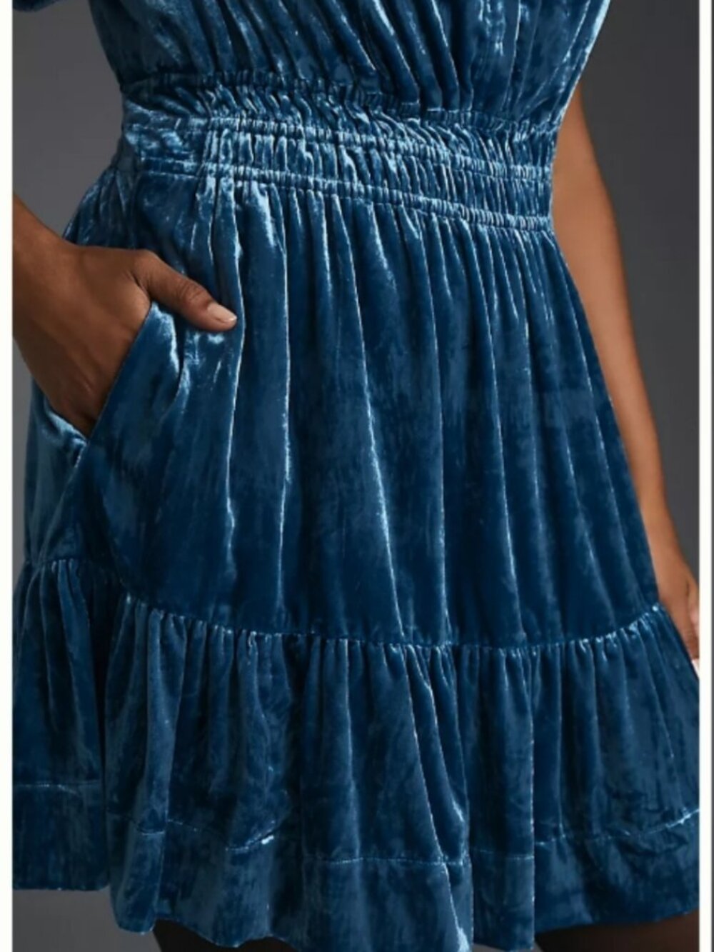 Anthropologie Somerset Mini Dress Tiered Blue Velvet V-Neck Fairy Grunge Small - Picture 10 of 15